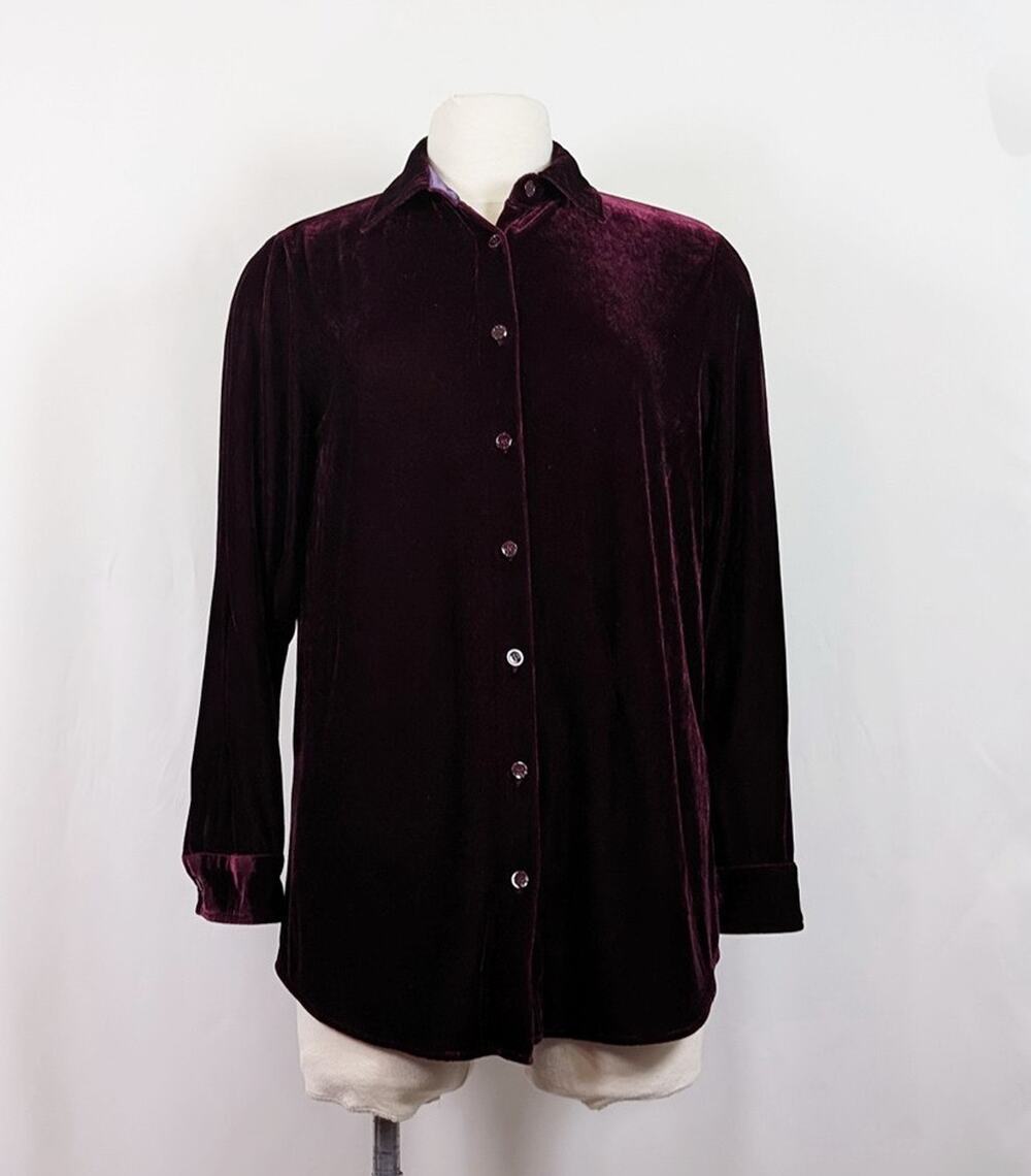 Soft Surroundings Tunic Top Women's Size M Burgundy Red Velour Long Sleeve